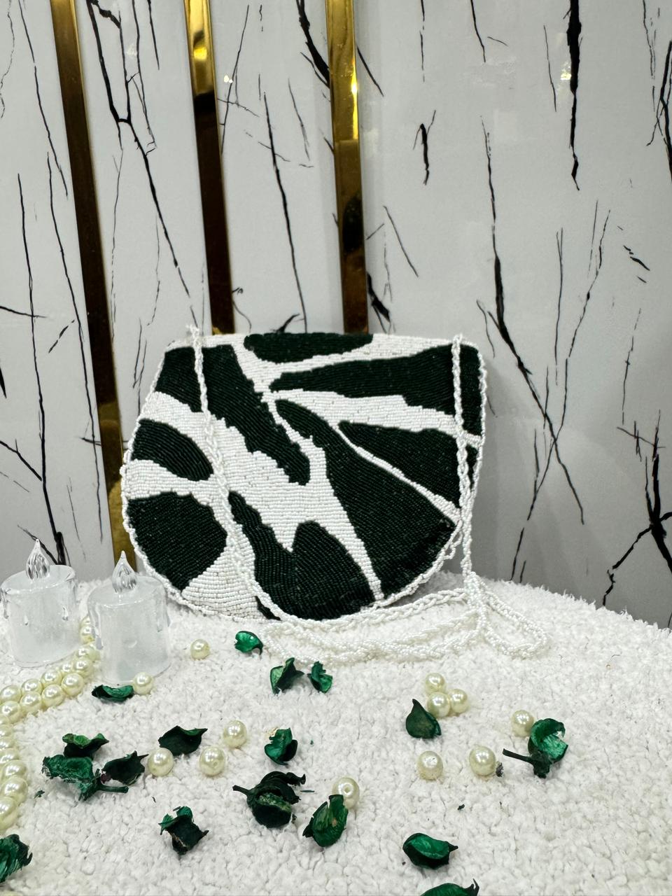 green Flory Handmade Handbag with Moti Bead Work"