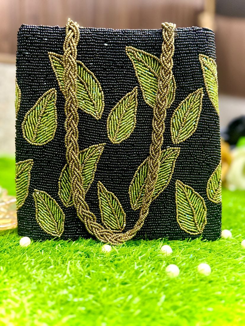 GREEN LEAF HANDEMBRIODERED LUXURIOUS BAG