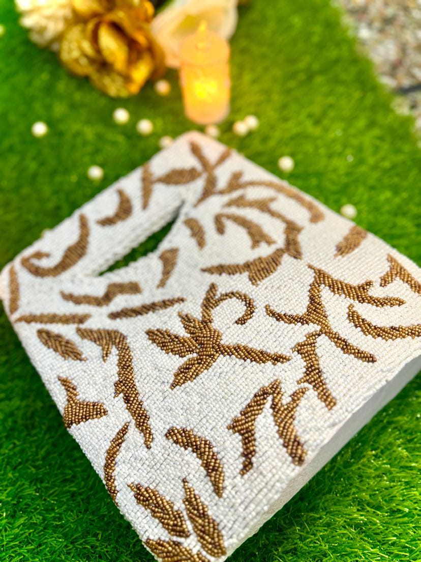 “White & Brown Beauty – Handmade Elegant Bag”