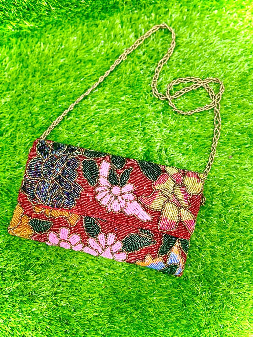 Red Bead Luxe Handmade Clutch