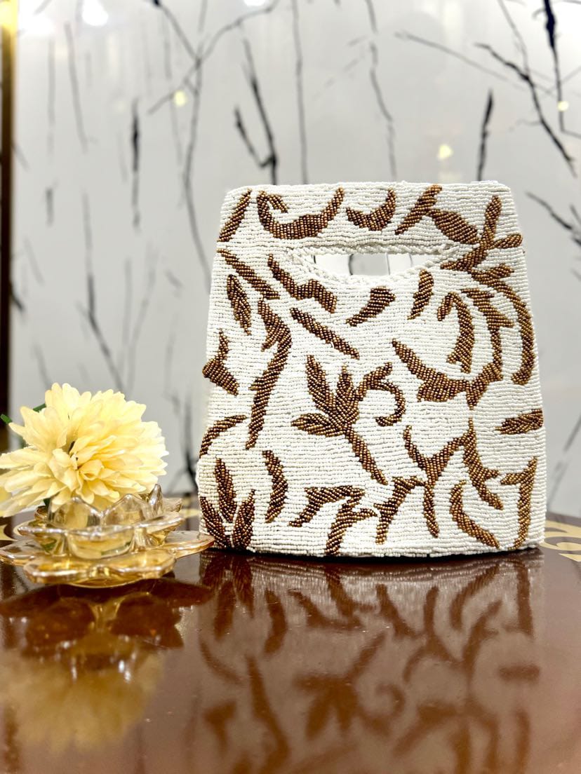 “White & Brown Beauty – Handmade Elegant Bag”