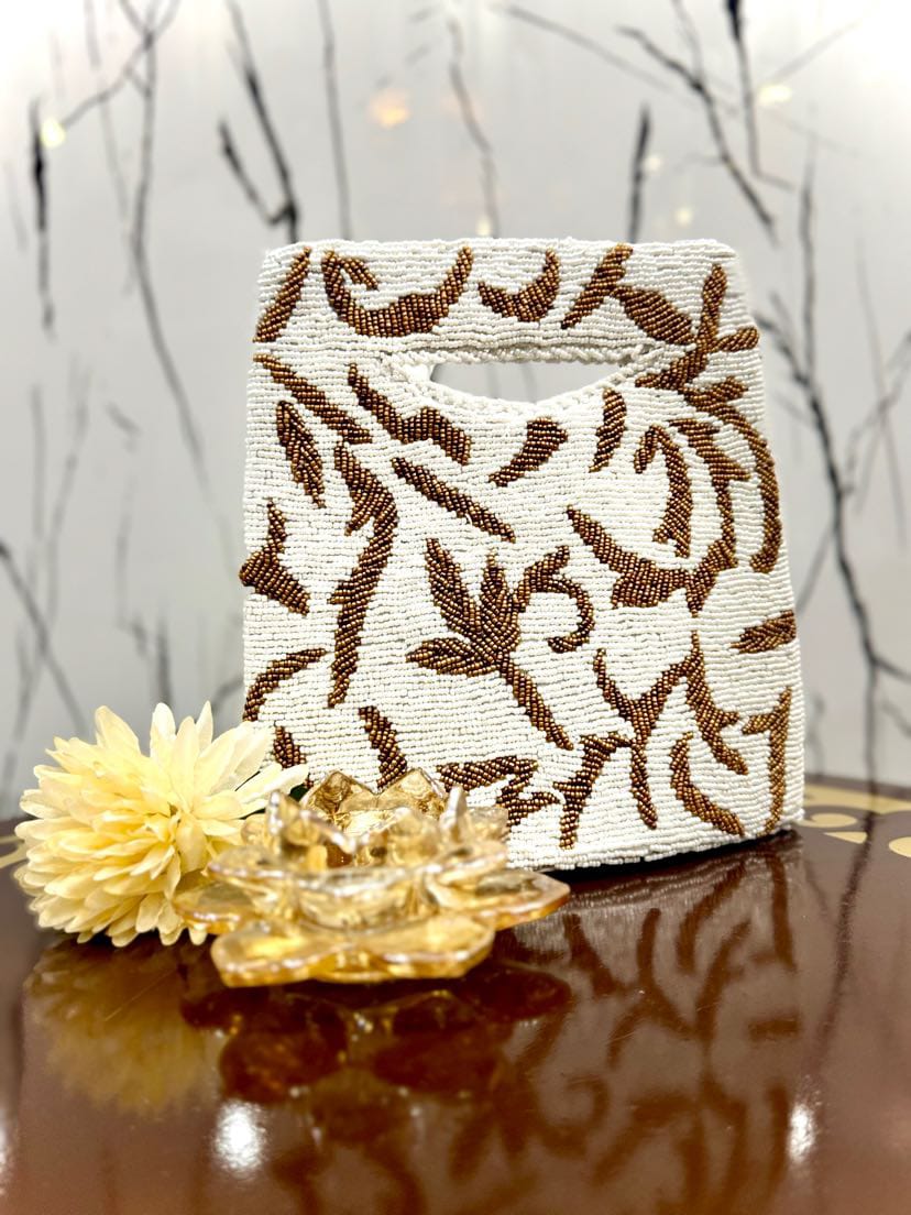 “White & Brown Beauty – Handmade Elegant Bag”