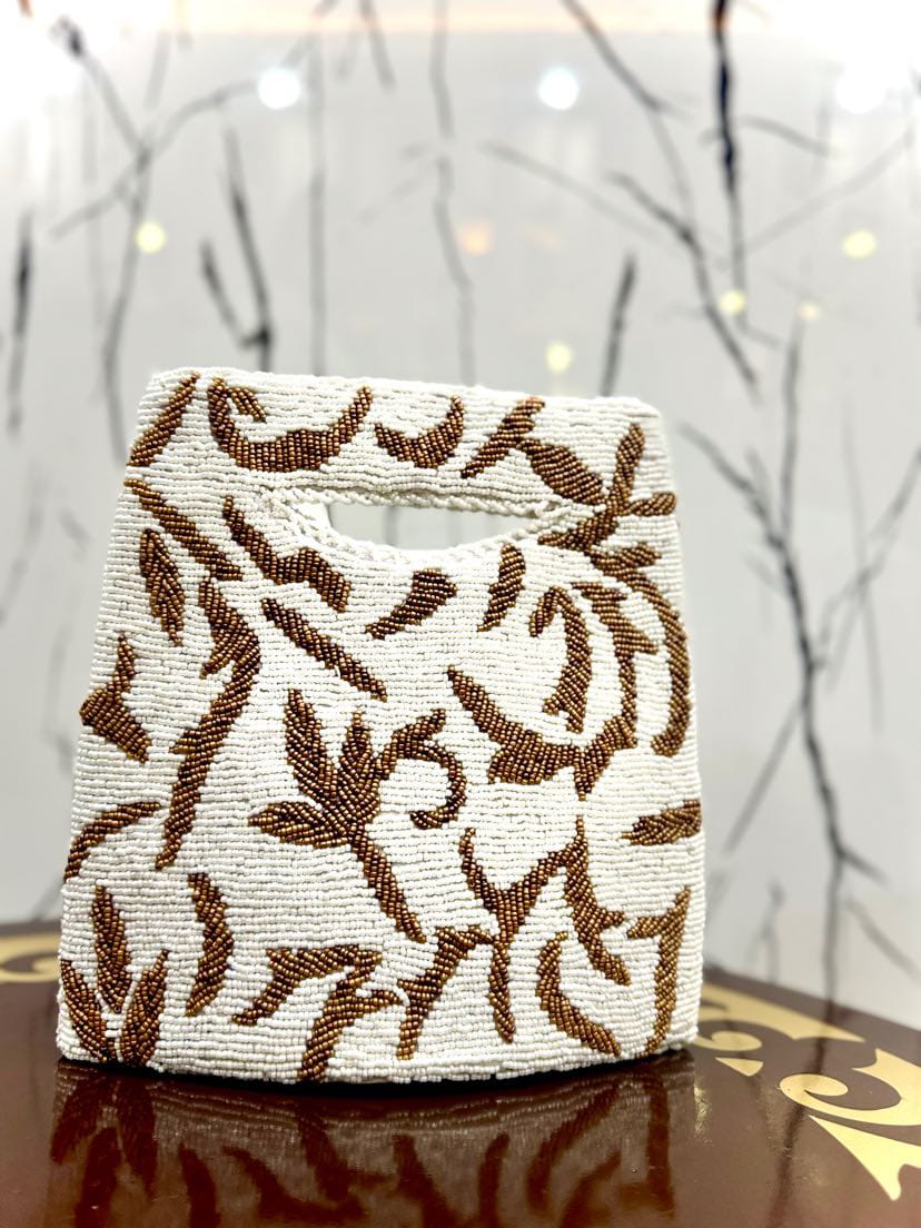 “White & Brown Beauty – Handmade Elegant Bag”