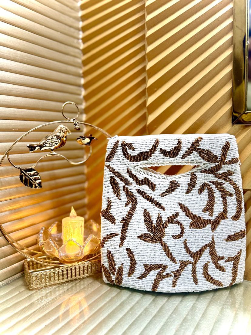 “White & Brown Beauty – Handmade Elegant Bag”