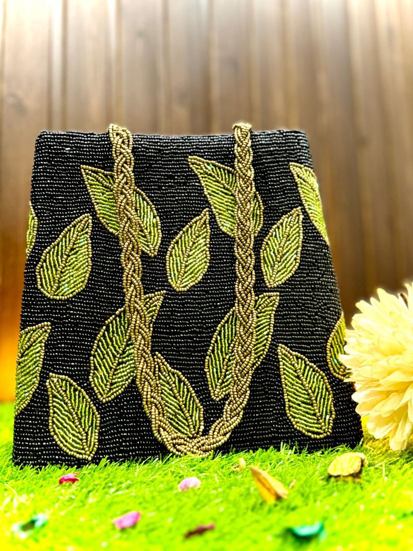 GREEN LEAF HANDEMBRIODERED LUXURIOUS BAG