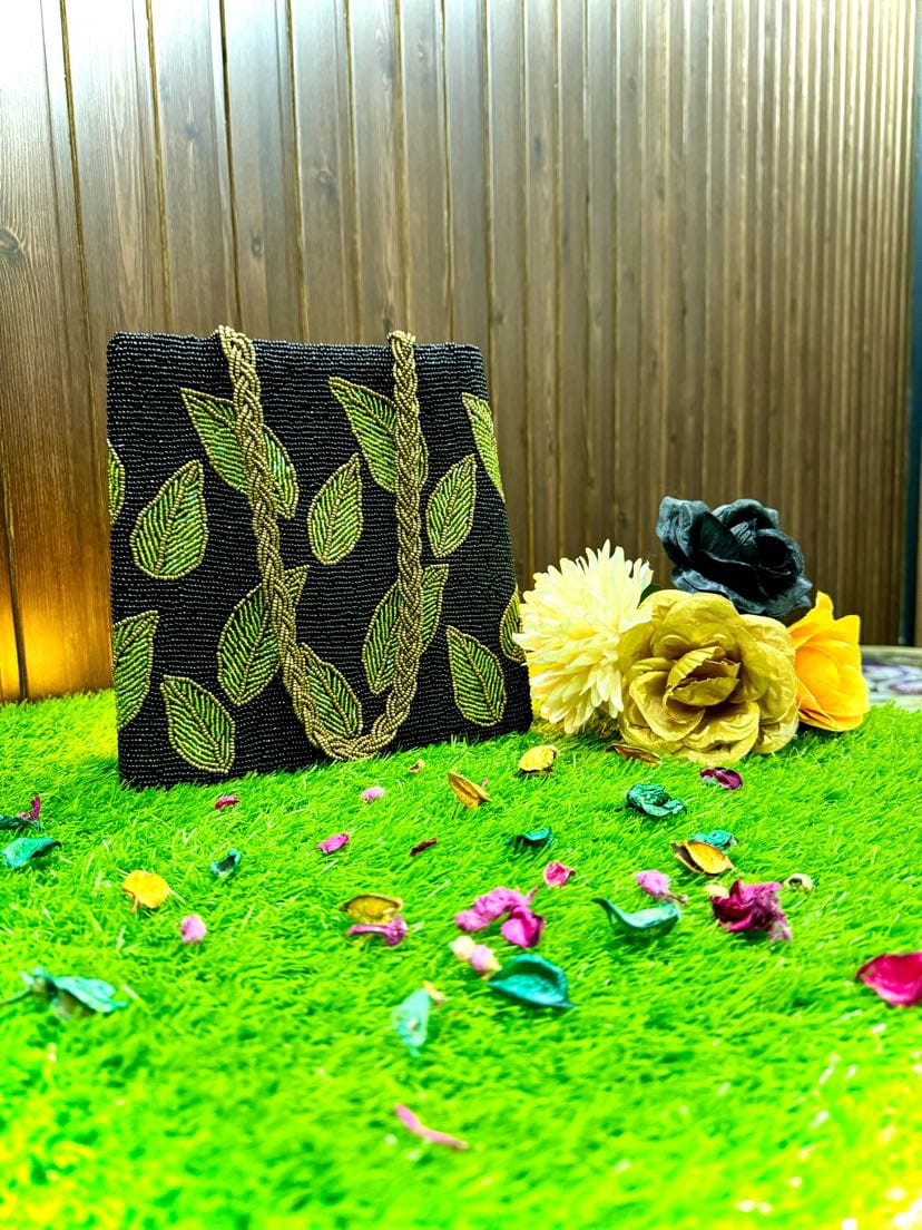 GREEN LEAF HANDEMBRIODERED LUXURIOUS BAG