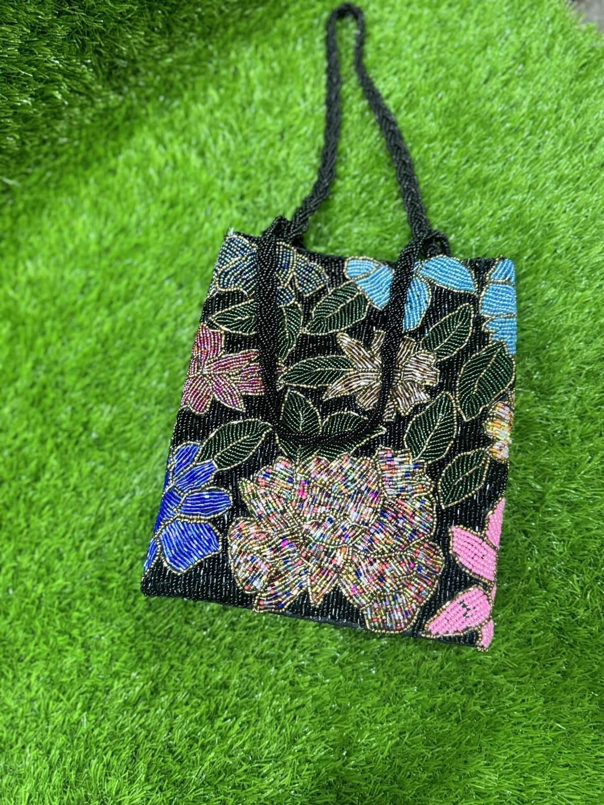 Elegant Black Multi-Color Handmade Bag