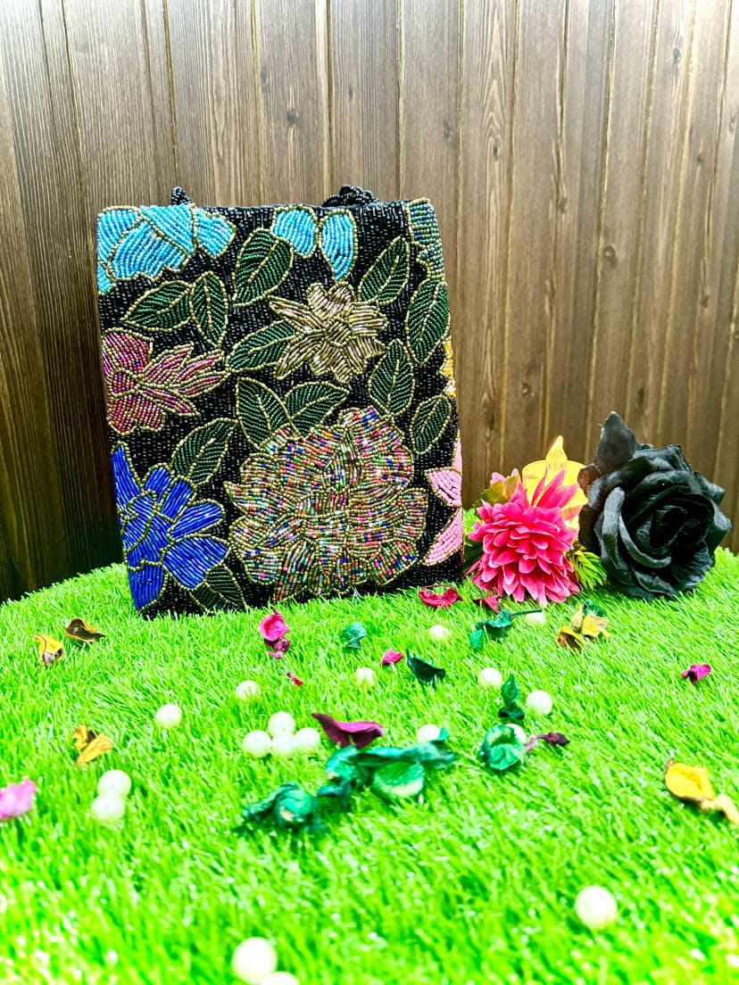 Elegant Black Multi-Color Handmade Bag