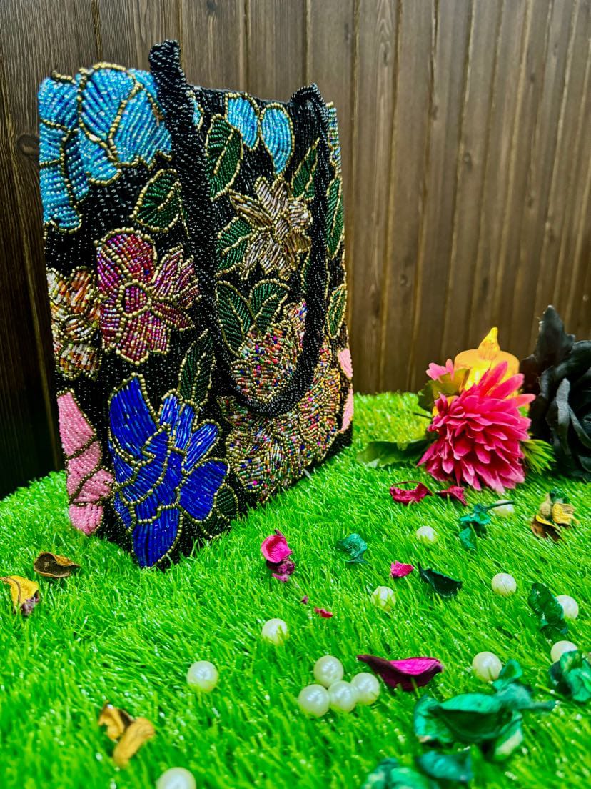 Elegant Black Multi-Color Handmade Bag