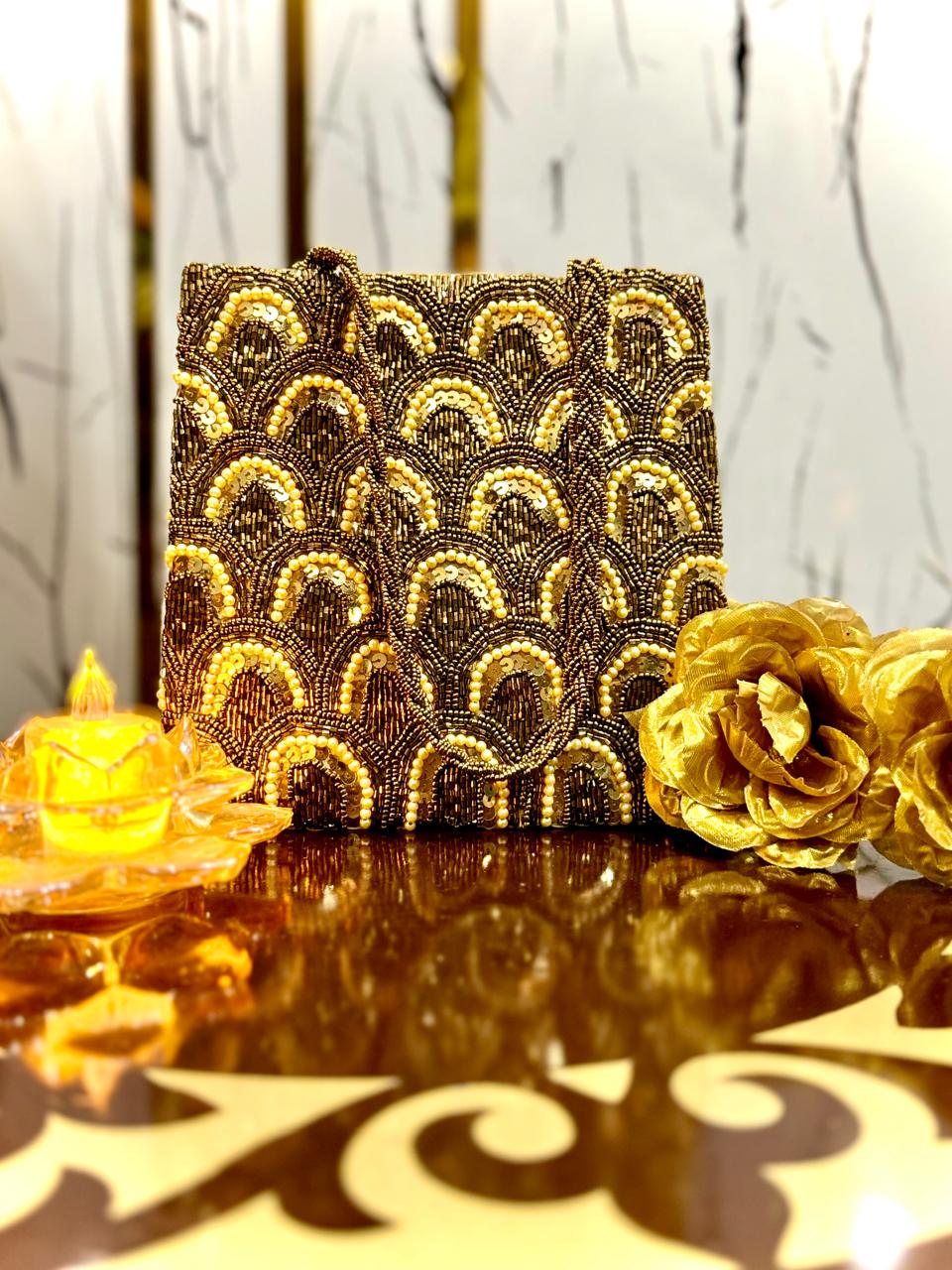 Golden/Handembriodered bag,