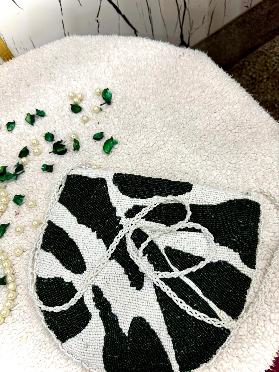 green Flory Handmade Handbag with Moti Bead Work"