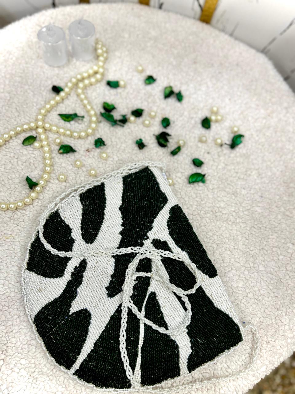 green Flory Handmade Handbag with Moti Bead Work"